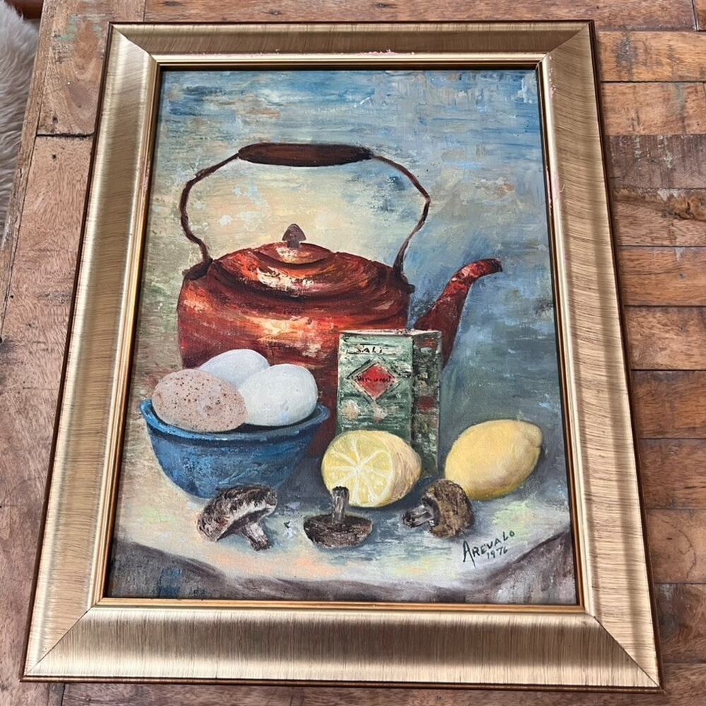 Framed Oil Canvas Still Life Painting 19.5 x 15.5 signed "Arevalo 1976" - Picture 9 of 16